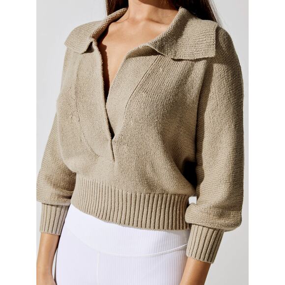 BROCHU WALKER Marlowe Taupe Cropped Henley Sweater Size Small - Picture 1 of 8